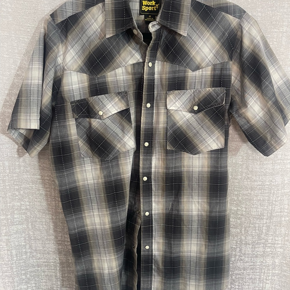 Black and Gray Casual Button Down Shirt with Classic Plaid Design